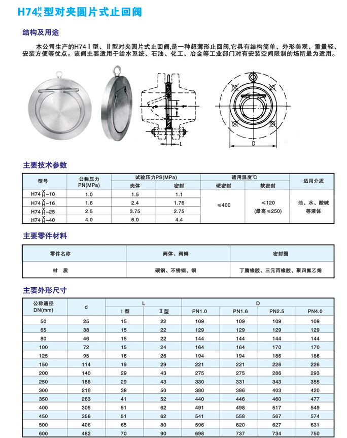 H74型对夹式圆片止回阀